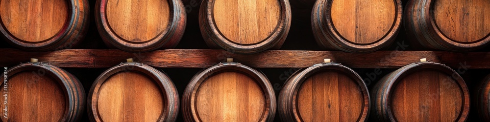 Fototapeta premium Wooden Wine Barrels in a Cellar