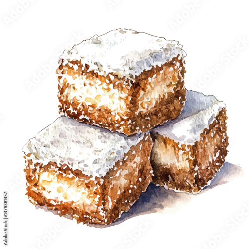 A watercolor vector painting of Lamingtons, isolated on a white background.

