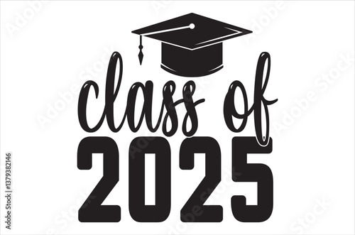  graduation design ,2025 Senior Graduation Cap Graphic Design, Bold black-and-white graphic featuring a graduation cap with "2025 Senior" text, symbolizing the class of 2025 and graduation milestones.
