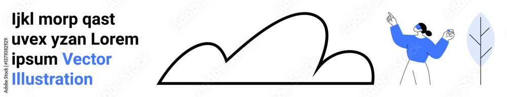 Simplistic cloudline with abstract human figure gesturing, accompanied by minimal tree and placeholder text. Ideal for technology, creativity, education, teamwork, communication, simplicity, simple Simplistic cloudline with abstract human figure gesturing, accompanied by minimal tree and placeholder text. Ideal for technology, creativity, education, teamwork, communication, simplicity, simple