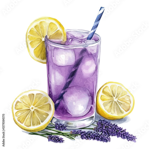 A watercolor vector painting of Lavender Lemonade, isolated on a white background.

