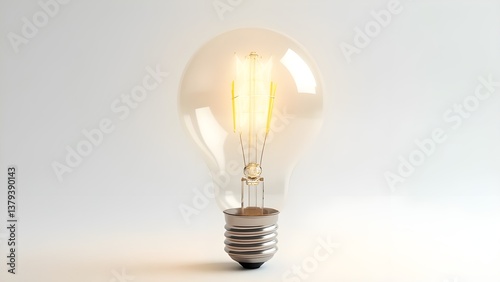 3D glowing LED light bulb with realistic reflections, perfect for innovation, technology, and energy-related themes