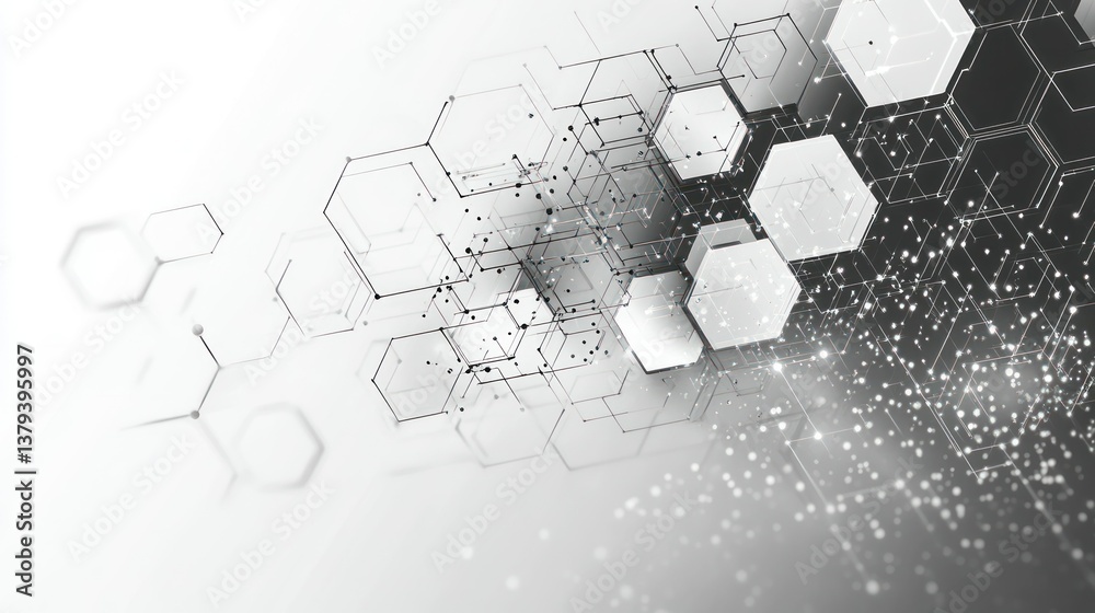 Obraz premium Abstract Hexagon Network: A Digital Art Exploration of Connectivity and Data Flow