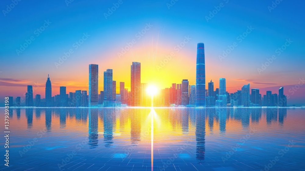 Fototapeta premium Sunrise over a Futuristic City Skyline