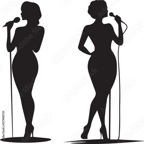 Silhouette of a female jazz singer holding a microphone vector silhouette