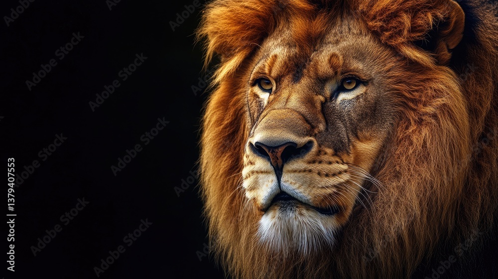 Majestic Lion Portrait with Intense Gaze and Golden Mane Detail Majestic Lion Portrait with Intense Gaze and Golden Mane Detail