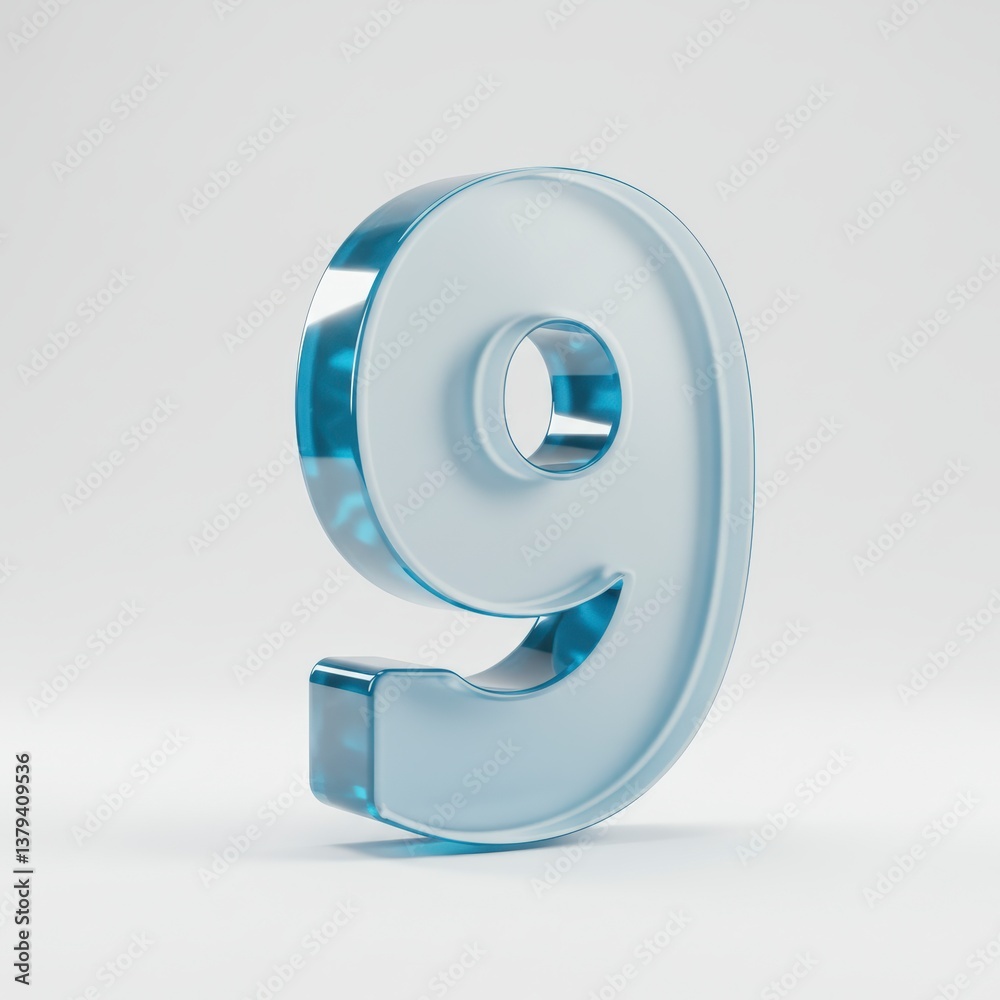 Number Nine Illustration with Frosted and Blue Glass Effect Design Number Nine Illustration with Frosted and Blue Glass Effect Design