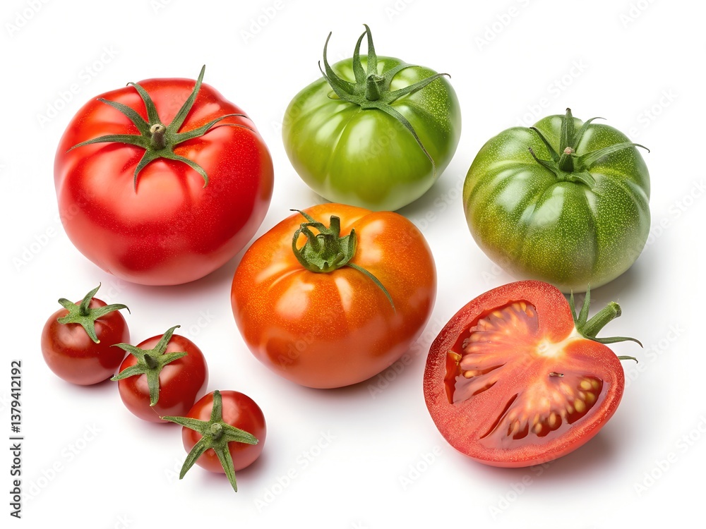 Various tomatoes isolated on white background Various tomatoes isolated on white background