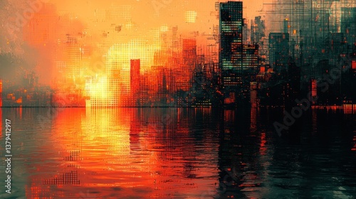 Wallpaper Mural Cyberpunk Cityscape at Sunset: A Digital Painting Torontodigital.ca