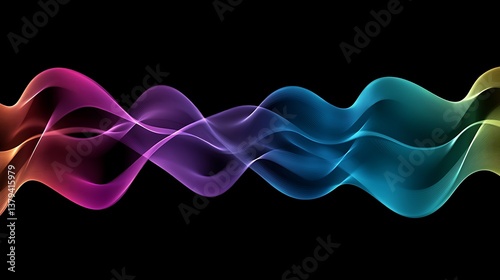 Abstract multicolored wavy lines on a dark black background