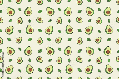 Seamless Avocado Repeat Pattern Subtropical Fruit with Green Leaves Cute Fabric and Wallpaper Design