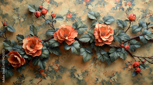 Decorative rose garland on patterned wall