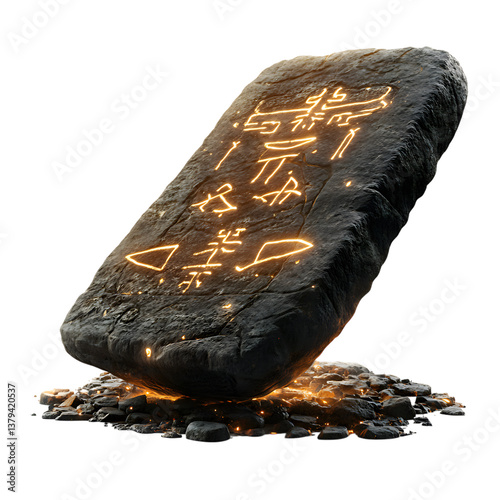 Levitating Ancient Artifact with Glowing Runes Isolated on Transparent Background