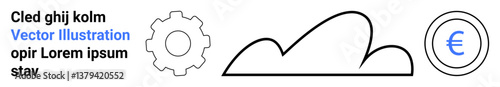 Gear representing technology, cloud indicating online connectivity, and euro coin symbolizing finance. Ideal for technology, digital economy, cloud computing, financial systems, startups, innovation