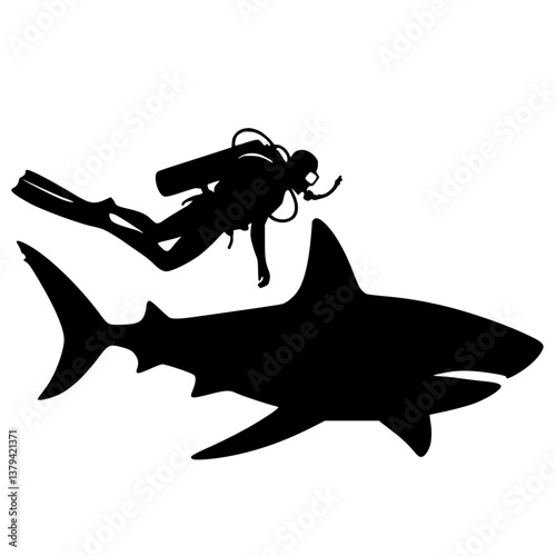 Silhouette of diver and shark