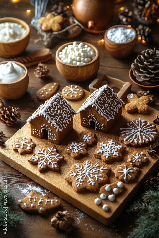 Fototapeta premium Gingerbread House Cookie Decorating Festive Crafting Family Activity
