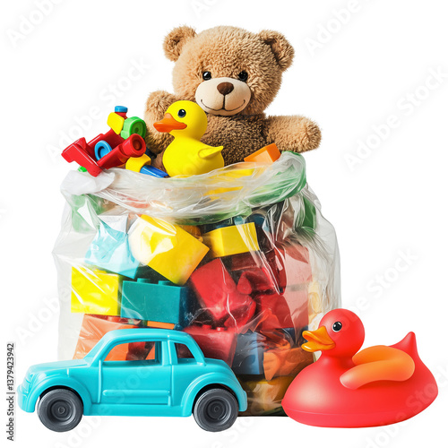 Assorted Colorful Kids Toys in a Bag with Teddy Bear