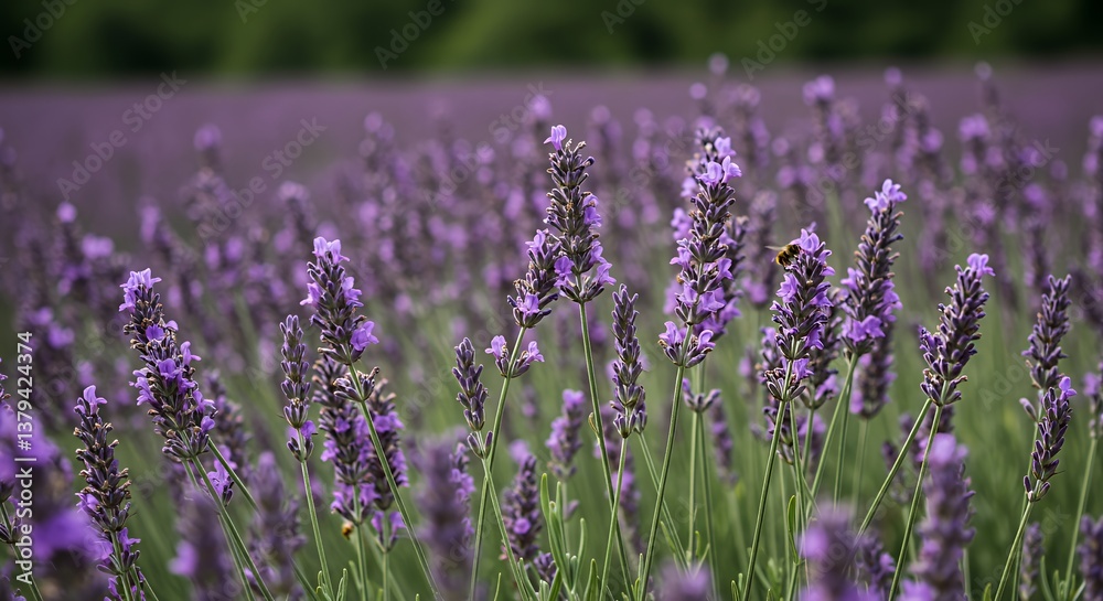 Naklejka premium Vibrant Purple Lavender Blossoms Swaying Gently in a Breeze
