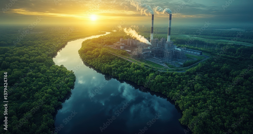 Sustainable Bioenergy Plant Surrounded by Lush Nature, Eco-Friendly Power Production with Agriculture and Renewable Biomass Energy