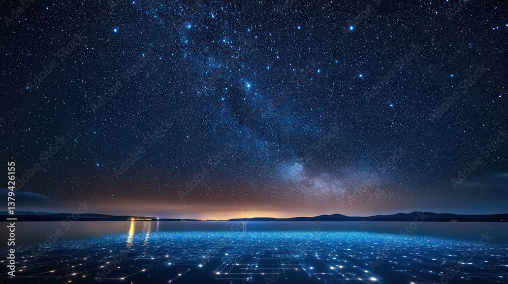 Fototapeta premium Cosmic Digital Reflection on a Serene Lake