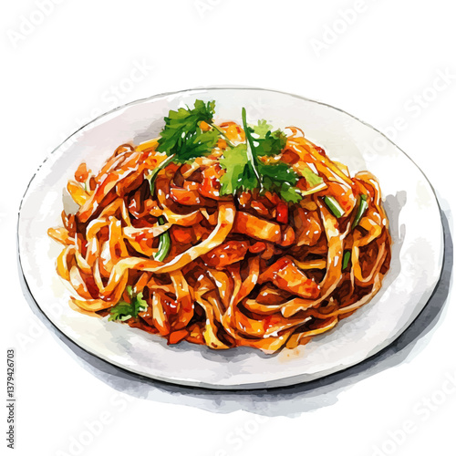 watercolor vector of Mee Goreng, isolated on a white background. Mee Goreng vector

