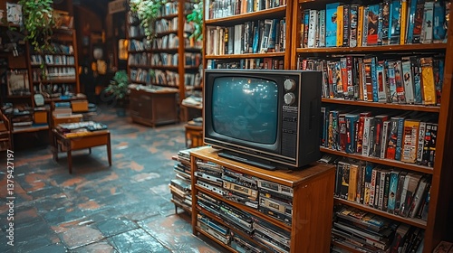 Vintage TV in a Bookstore