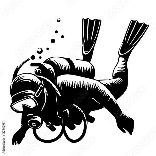 Silhouette illustration of a diver