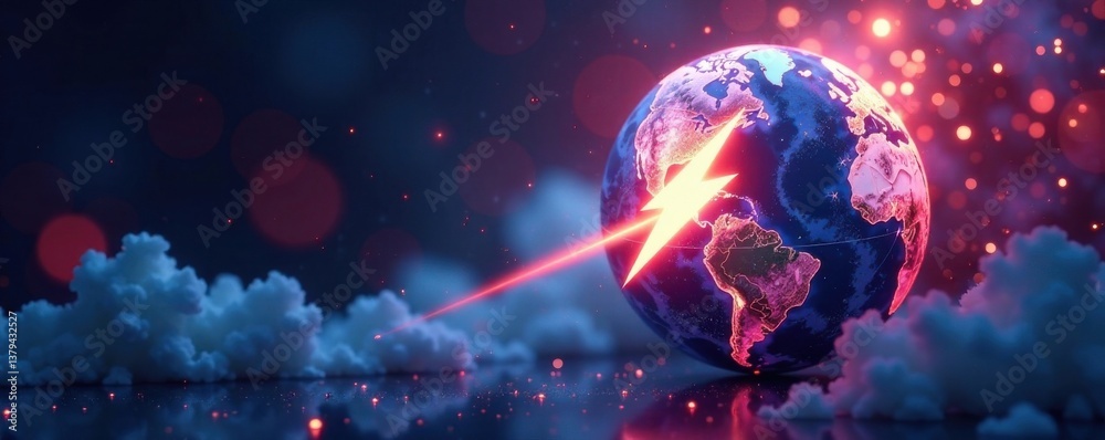 White stylized globe with a lightning bolt, global, network, internet White stylized globe with a lightning bolt, global, network, internet
