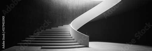 Minimalist stairway with stark contrasts and evocative shadows