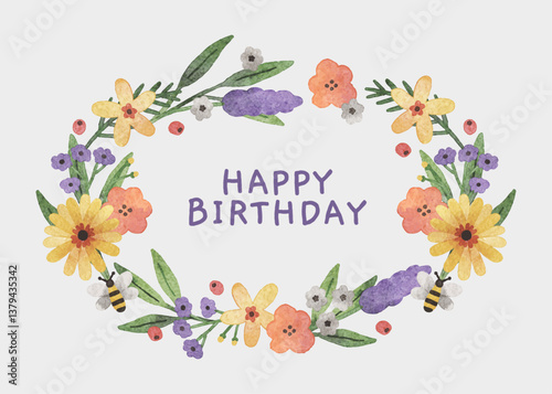 Happy birthday blooming flower card watercolour