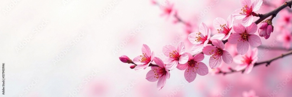 Obraz premium Watercolor cherry blossoms in soft pink and white hues, nature art, spring blooms, floral pattern