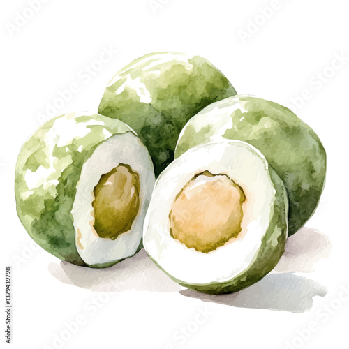 watercolor vector of Mochi, isolated on a white background. Mochi vector
