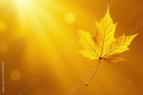 Warm sunny day on a bright yellow leaf with shiny gold foil details, day, shiny yellow leaf gold foil texture, warm