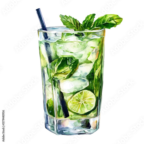 watercolor vector of Mojito, isolated on a white background. Mojito vector
