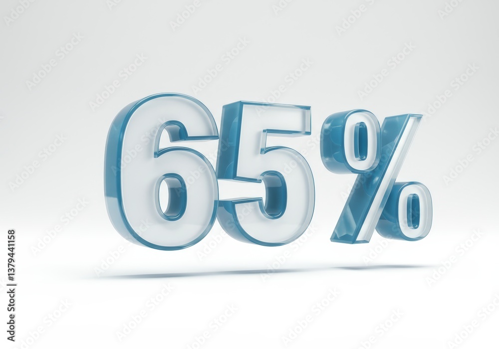 Sixty-five Percent Glossy 3d Render on White Background for Marketing Use Sixty-five Percent Glossy 3d Render on White Background for Marketing Use