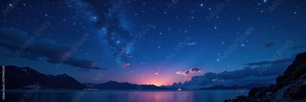 Fototapeta premium Twinkling stars in starry midnight, light, celestial, night