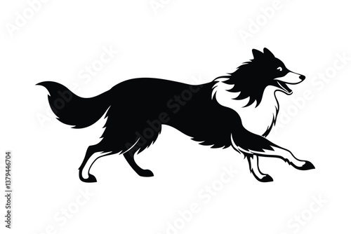 Running Collie dog vector silhouette
