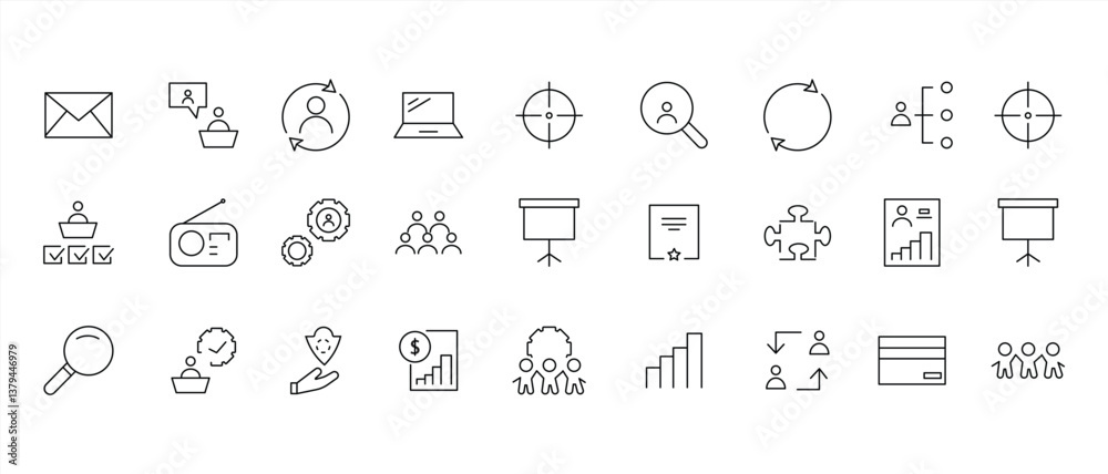 Collection of Vector Line Icons Related to HR Management. vector illustration Collection of Vector Line Icons Related to HR Management. vector illustration
