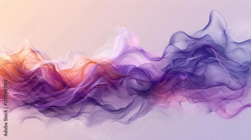 A blend of flowing, translucent waves in purple and orange hues creating a serene visual effect. A blend of flowing, translucent waves in purple and orange hues creating a serene visual effect.