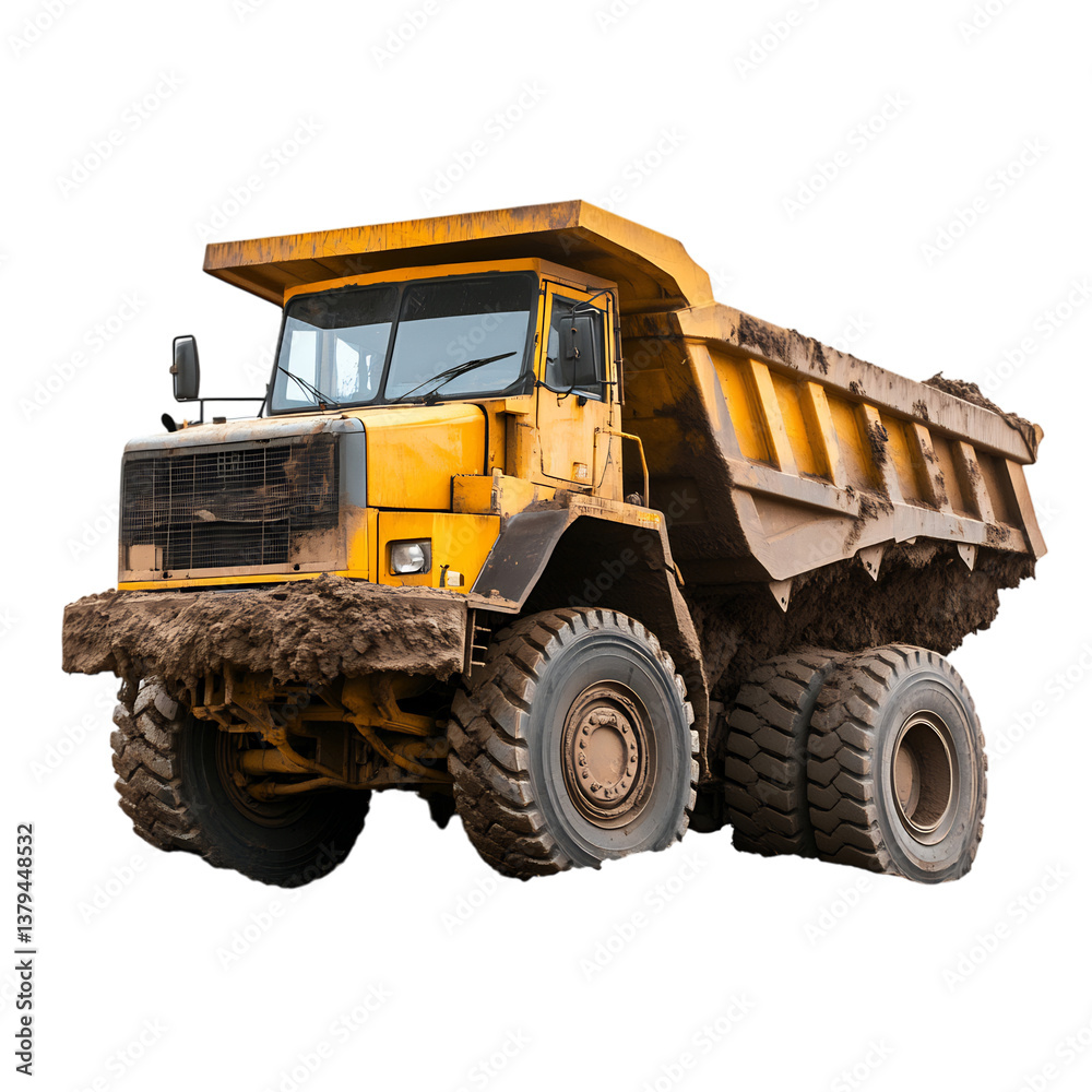 Yellow Construction Dump Truck Unloading Dirt Isolated on Transparent Background Yellow Construction Dump Truck Unloading Dirt Isolated on Transparent Background