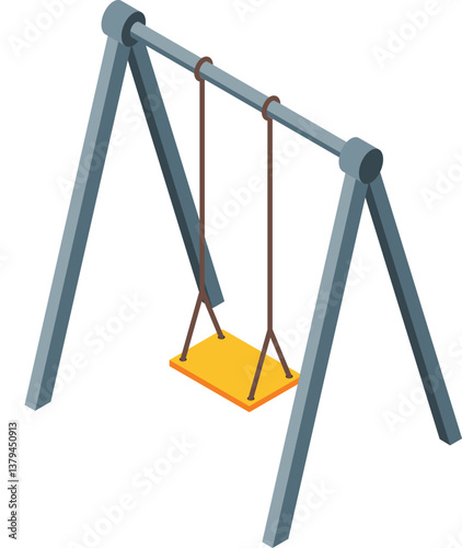 Isometric Metal Swing Set for Children’s Playground and Park Design. Vector Illustration in Flat Design Style.