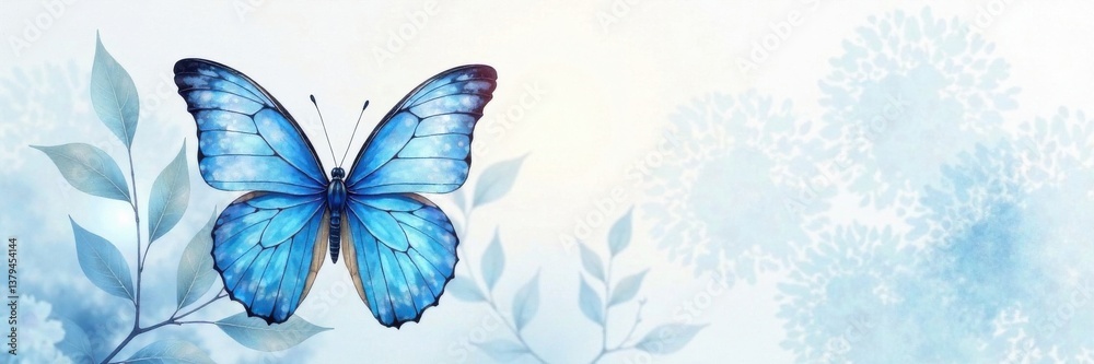 Obraz premium Soft and delicate blue butterfly watercolor painting, art prints, blue butterflies, blue watercolor butterflies