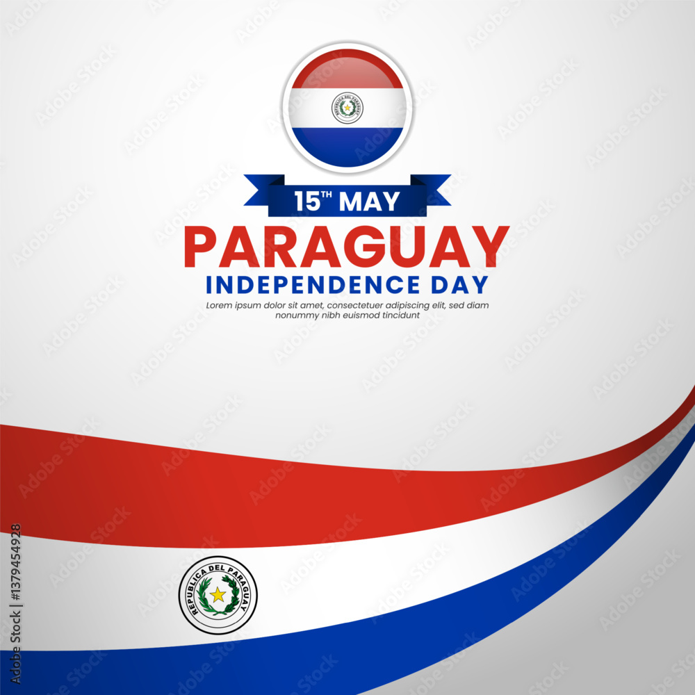 Fototapeta premium Paraguay independence day square banner background template with waving flag