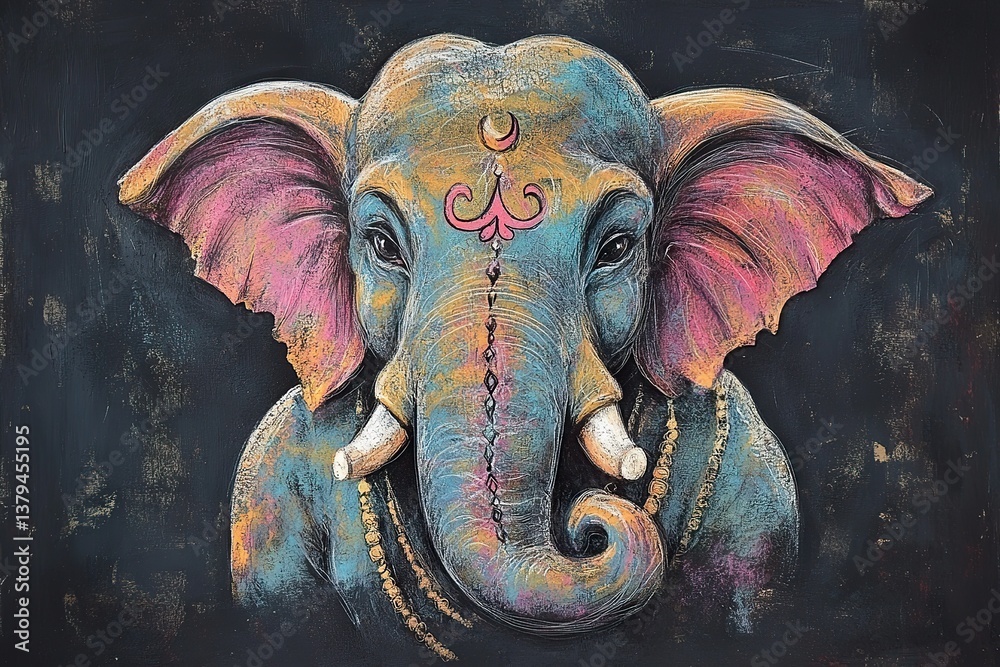 Obraz premium A colorful and artistic painting of a beautiful elephant head
