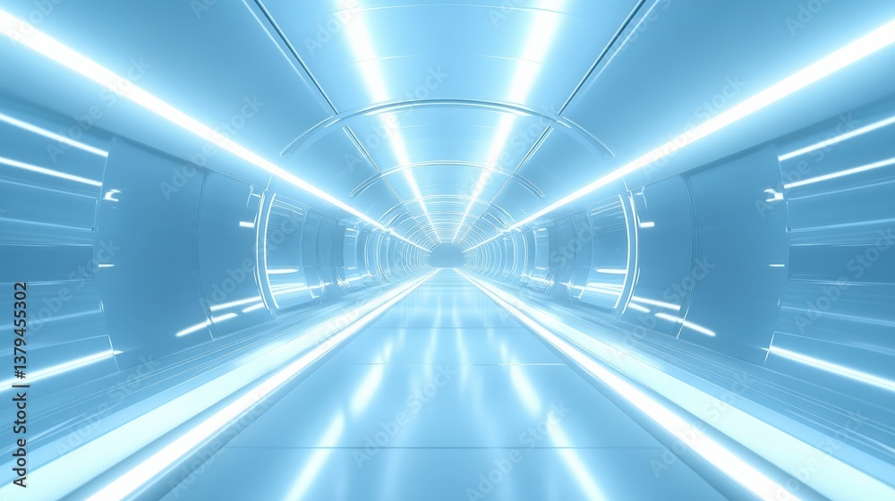 Fototapeta premium Futuristic Blue Light Tunnel Interior