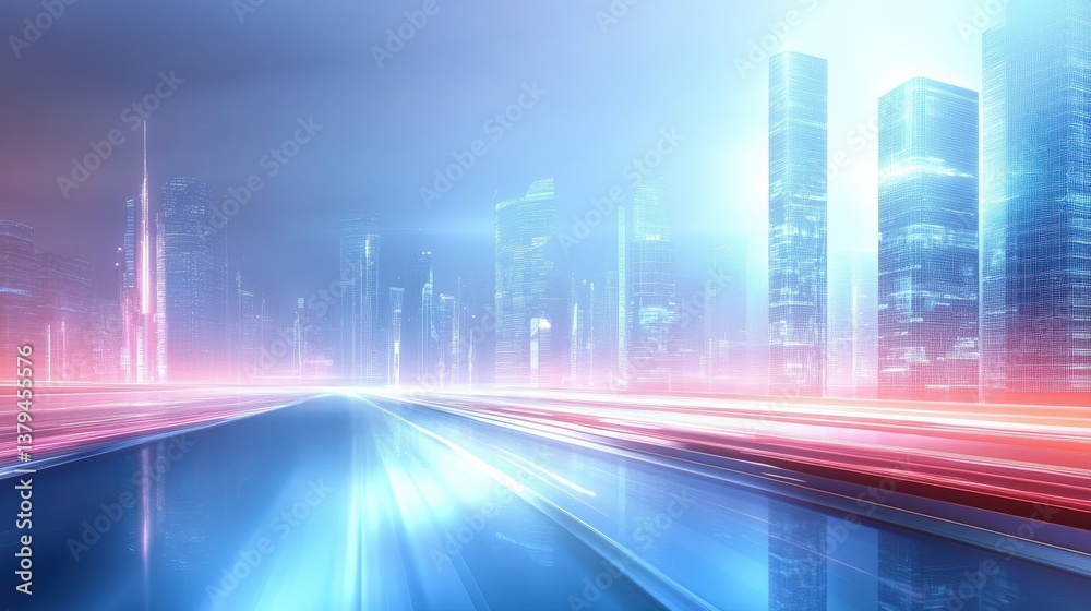 Fototapeta premium Futuristic Cityscape with Digital Trails