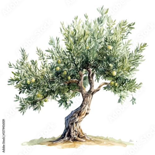 watercolor vector of Olive tree, isolated on a white background. Olive tree vector

