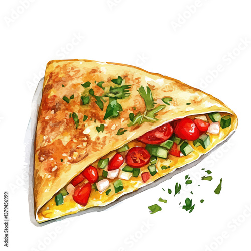 watercolor vector of Omelette, isolated on a white background. Omelette vector
