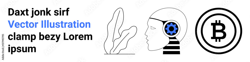 Human profile with mechanical gear, abstract plant element, and Bitcoin symbol. Ideal for technology, AI, cryptocurrency, blockchain, futuristic concepts, innovation nature-technology balance Human profile with mechanical gear, abstract plant element, and Bitcoin symbol. Ideal for technology, AI, cryptocurrency, blockchain, futuristic concepts, innovation nature-technology balance