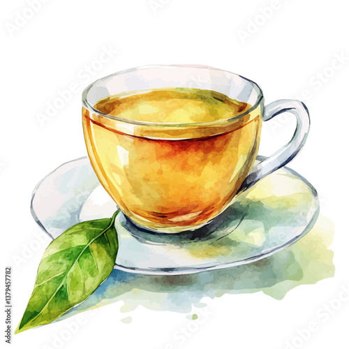 watercolor vector of Oolong Tea, isolated on a white background. Oolong Tea vector
